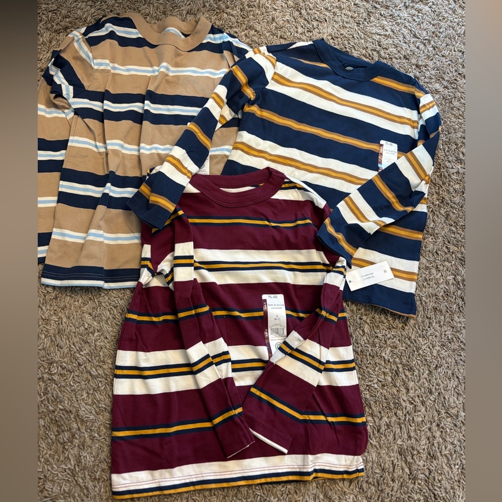 Wonder Nation Kids boy Long-Sleeve Striped Tee - Navy, Tan, Burgundy